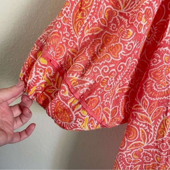 Cleobella Layla Organic Cotton Blouse in Blossom Block Print Orange Size Medium - Picture 11 of 14